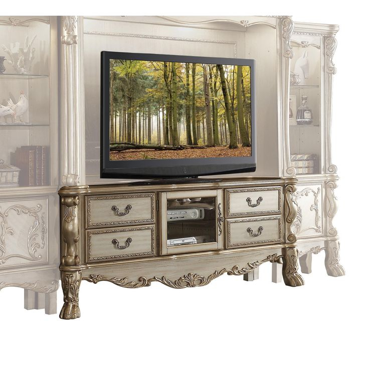 Victorian Tv Entertainment Center Dresden-91330 Gold Patina Bone Acme ... for From Concept to Living Room: The Story Behind the ACME Dresden Entertainment Center's Unique Appeal