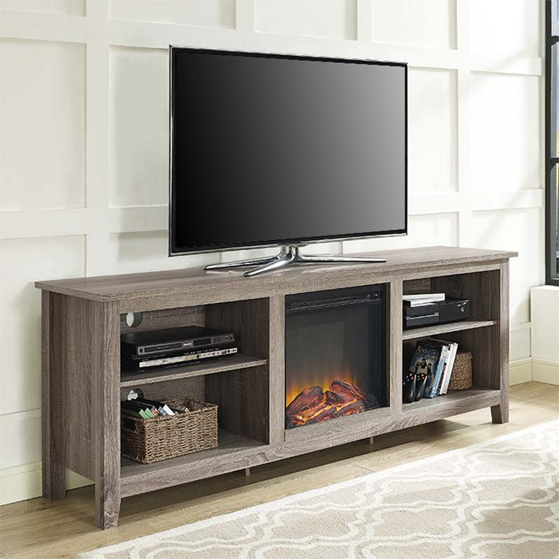 Walker Edison 70 Inch Tv Stand With Electric Fireplace Ash Grey W70Fp18Ag inside 70" Fireplace Tv Stand With Led Display, Entertainment Center For Tvs Up To 80", Black