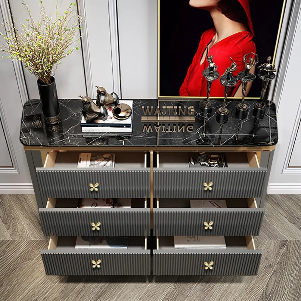 47" Modern Gray Dresser Faux Marble Top Cabinet With 6 Drawers ... with