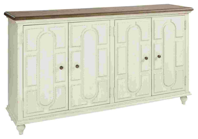 Benzara Bm266413 Wooden Accent Cabinet With 4 Door Storage, White And ... inside