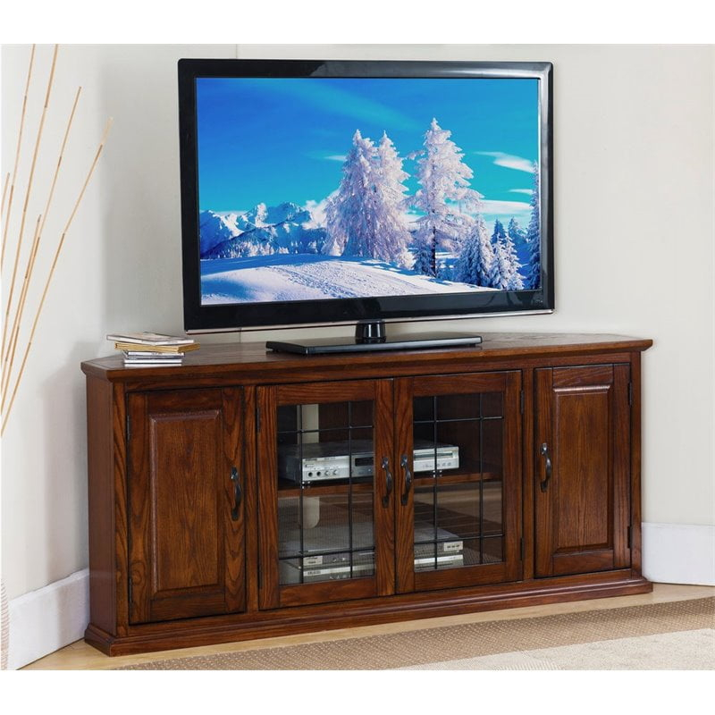 Bowery Hill 60" Wood Corner Tv Stand In Burnished Oak - Walmart.com in Antique White Elegance Finding the Right TV Stand with Bowery Hill