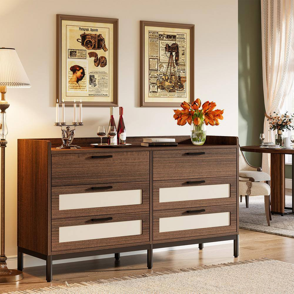 Byblight Brown 6-Drawer 13.78 In. W Dresser With Metal Pull Handle Bb ... within