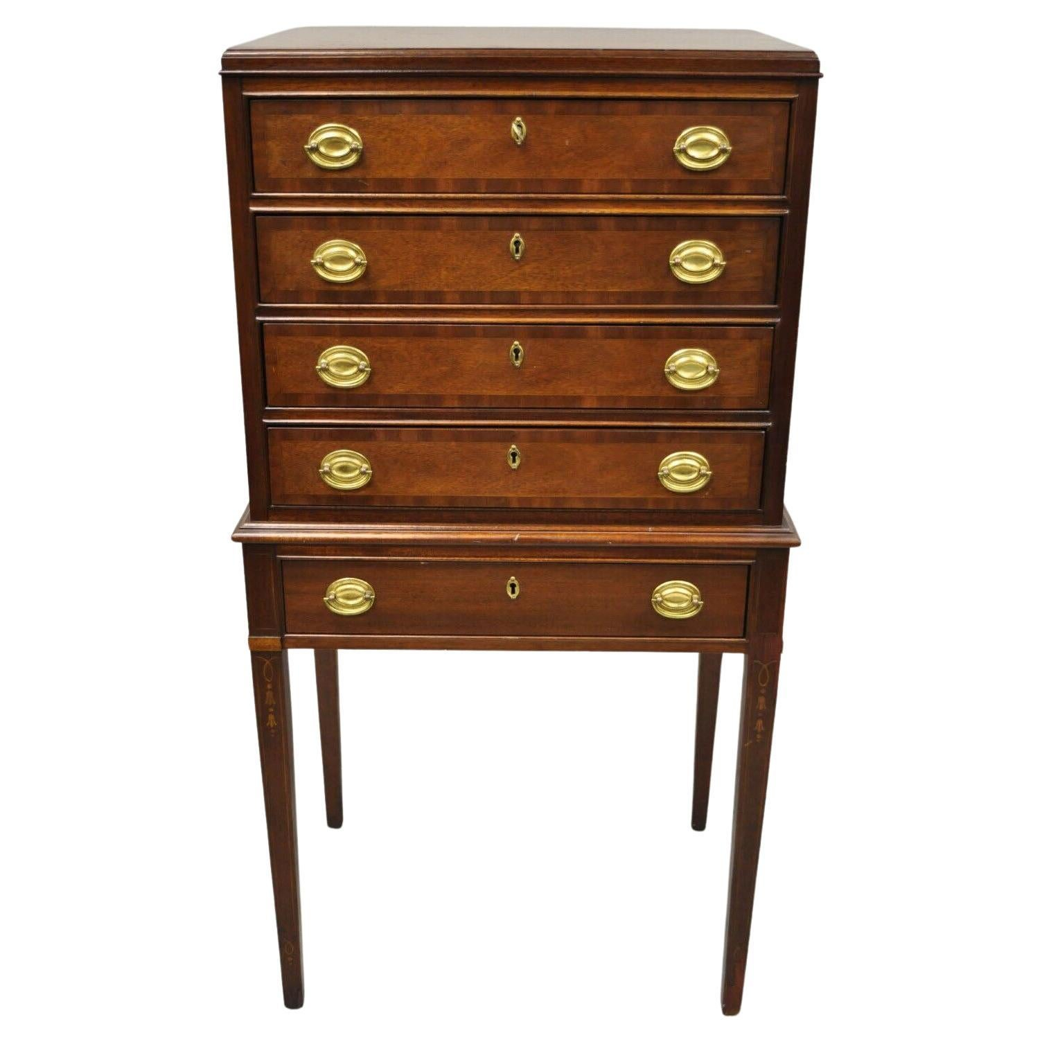 Councill Craftsman Sheraton Style Mahogany Silverware Chest With Inlay ... with regard to Understanding the Character of a 5-Drawer Antique Silver Chest