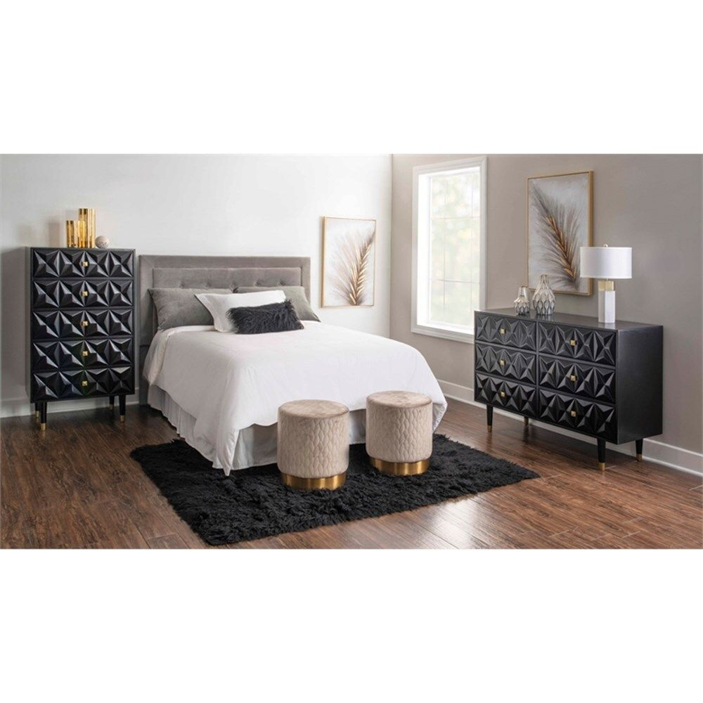 Linon Alick Wood Five Drawer Geo Texture Chest In Black | Value City ... for Why the Alick Chest's Gold Hardware Elevates Any Room