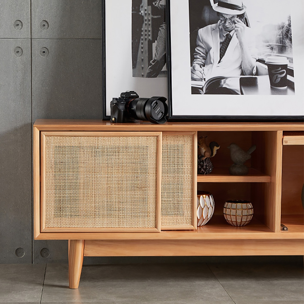 Nordic Tv Stand Natural Media Console With Doors &Amp; Drawers &Amp; Shelf ... inside