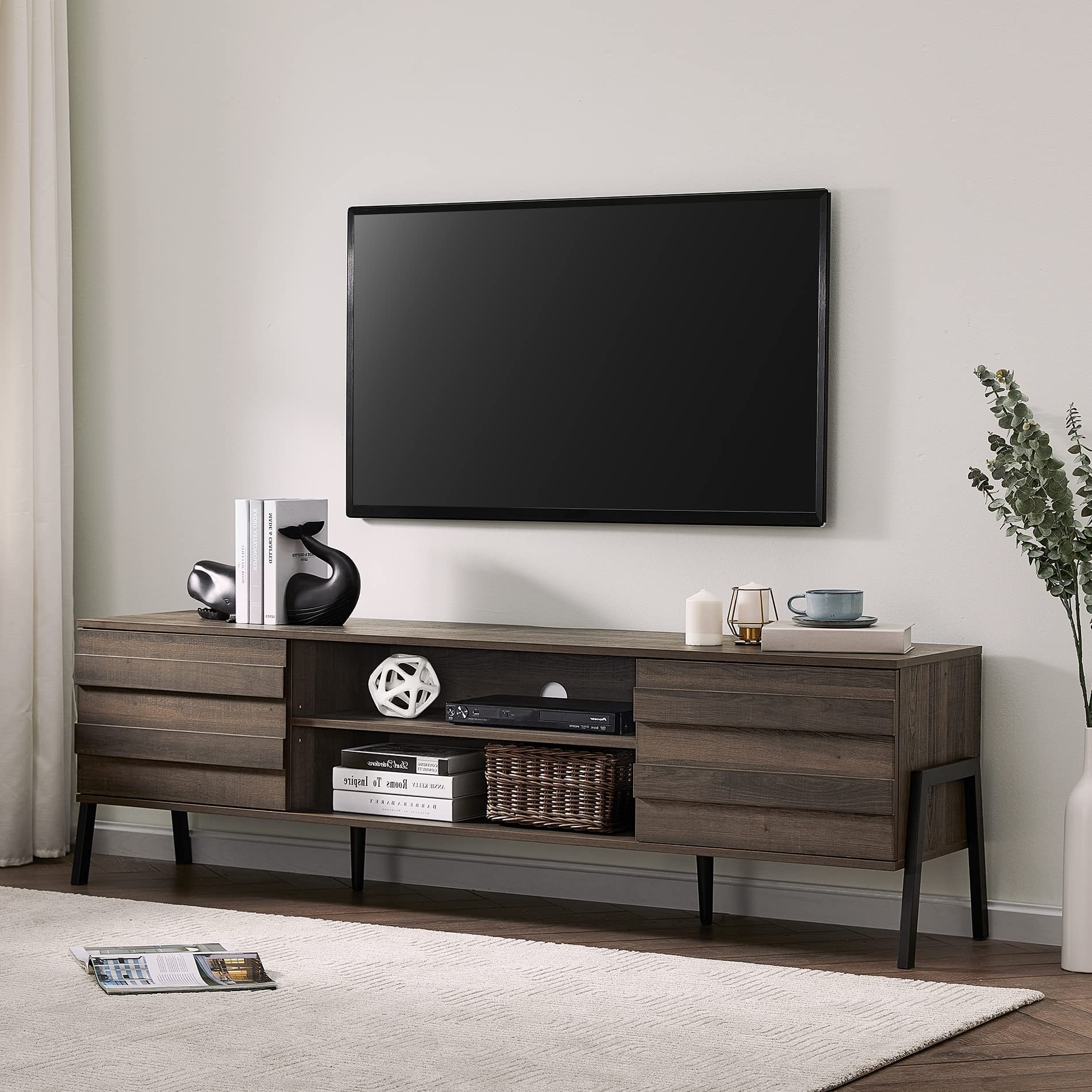 Wampat Mid-Century Modern Tv Stand For Tvs Up To 75 Inch Flat Screen ... regarding