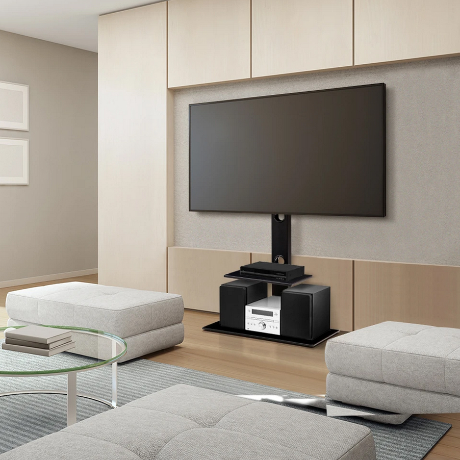2 Tier Tv Floor Stand With Bracket Shelf Mount With Adjustable Heights ... in Transform Your Setup With the Versatile Cartmill 78" 2-Tier TV Stand