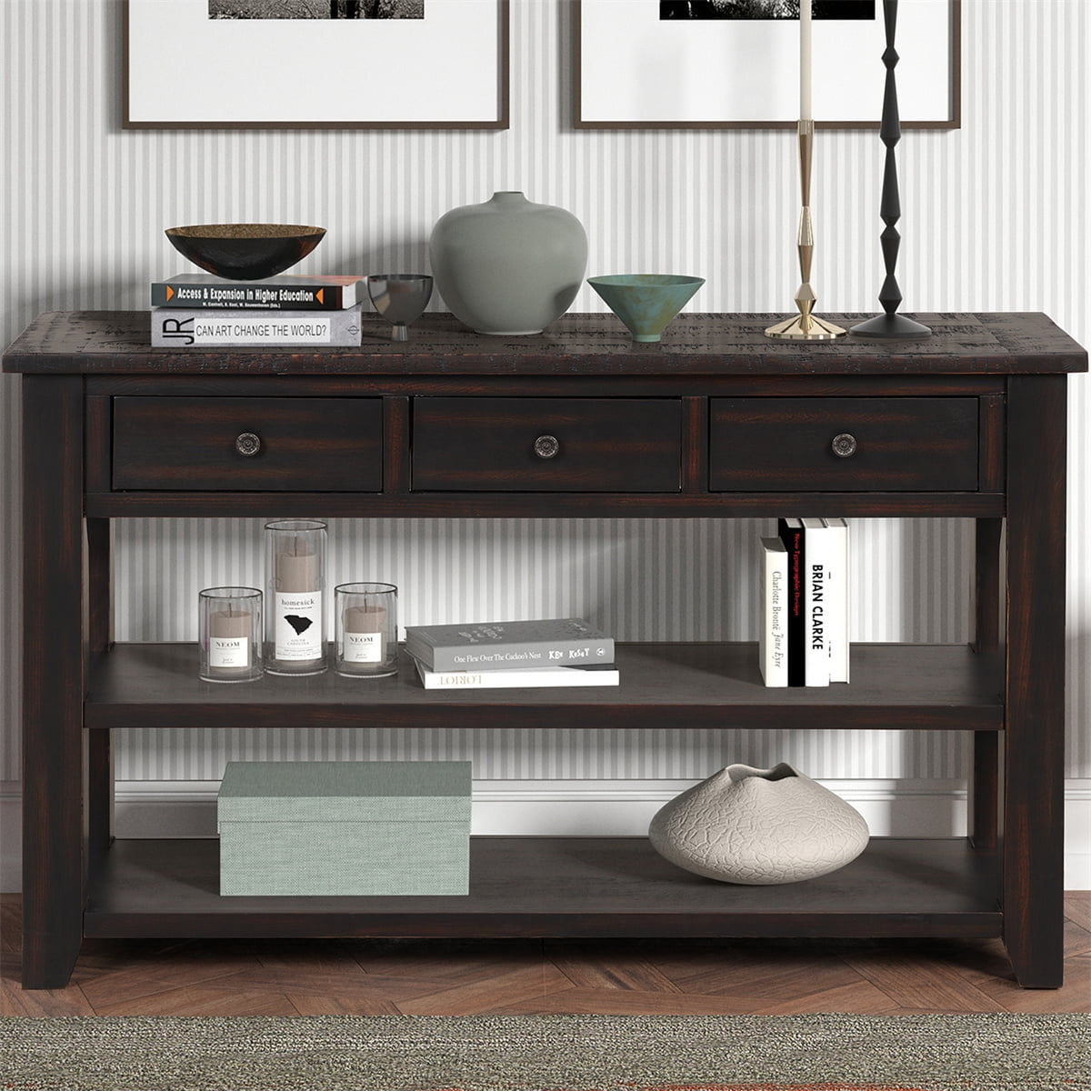 48 Inch Console Table, Solid Wood Sofa Side Table With 3 Storage ... pertaining to