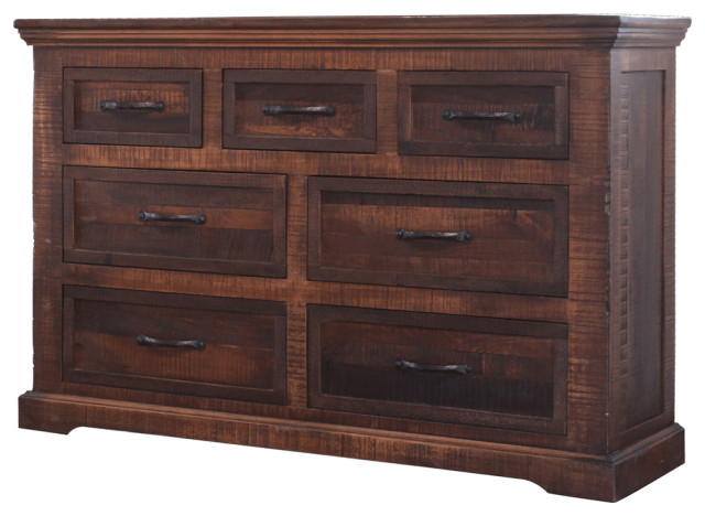 61" Brown Solid Wood Seven Drawer Double Dresser - Rustic - Dressers ... in