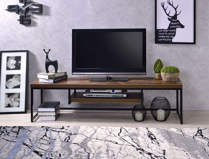 Acme 91782 Williston Forge Soccoro Bob Weathered Oak Finish Wood Black ... regarding How to Style Your Living Room Around the Weathered Oak and Black TV Stand