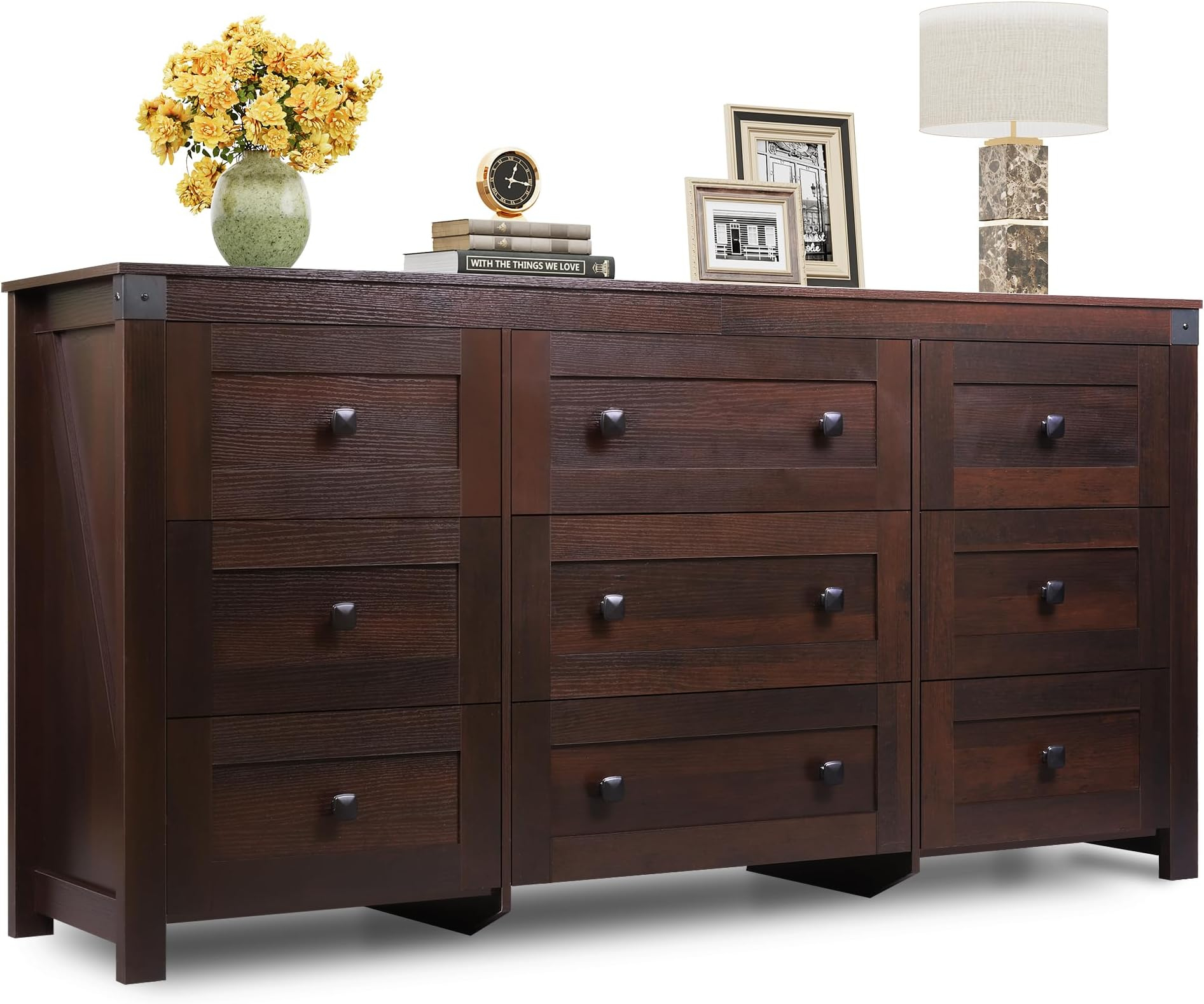 Amazon.com: Carpetnal 55" Walnut Dresser For Bedroom, 6 Drawer Dresser ... for