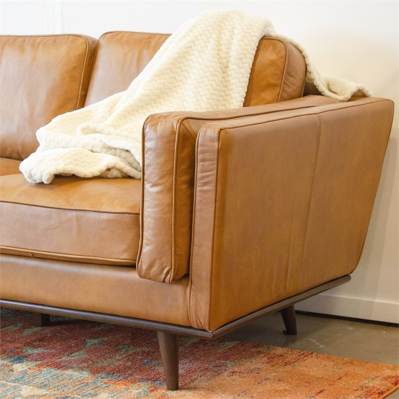 Austin Mid-Century Modern Cushion Back Genuine Leather Sofa In Tan ... for Finding the Perfect Tan Leather Sofa for Your Austin Mid Century Modern Home