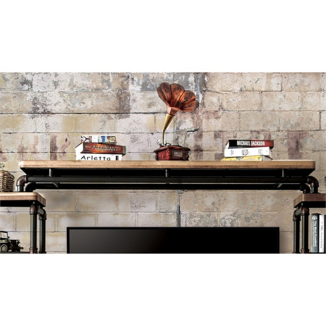Bowery Hill Metal 4-Piece Entertainment Center In Black Finish ... throughout The Enduring Appeal of the Bowery Hill Black Metal Entertainment Center