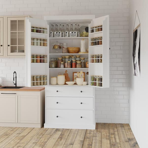 Harper &Amp; Bright Designs Freestanding White Kitchen Pantry Organizer ... regarding