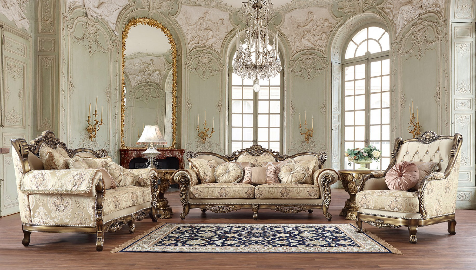 Hd 506 Homey Design Upholstery Living Room Set Victorian, European ... inside