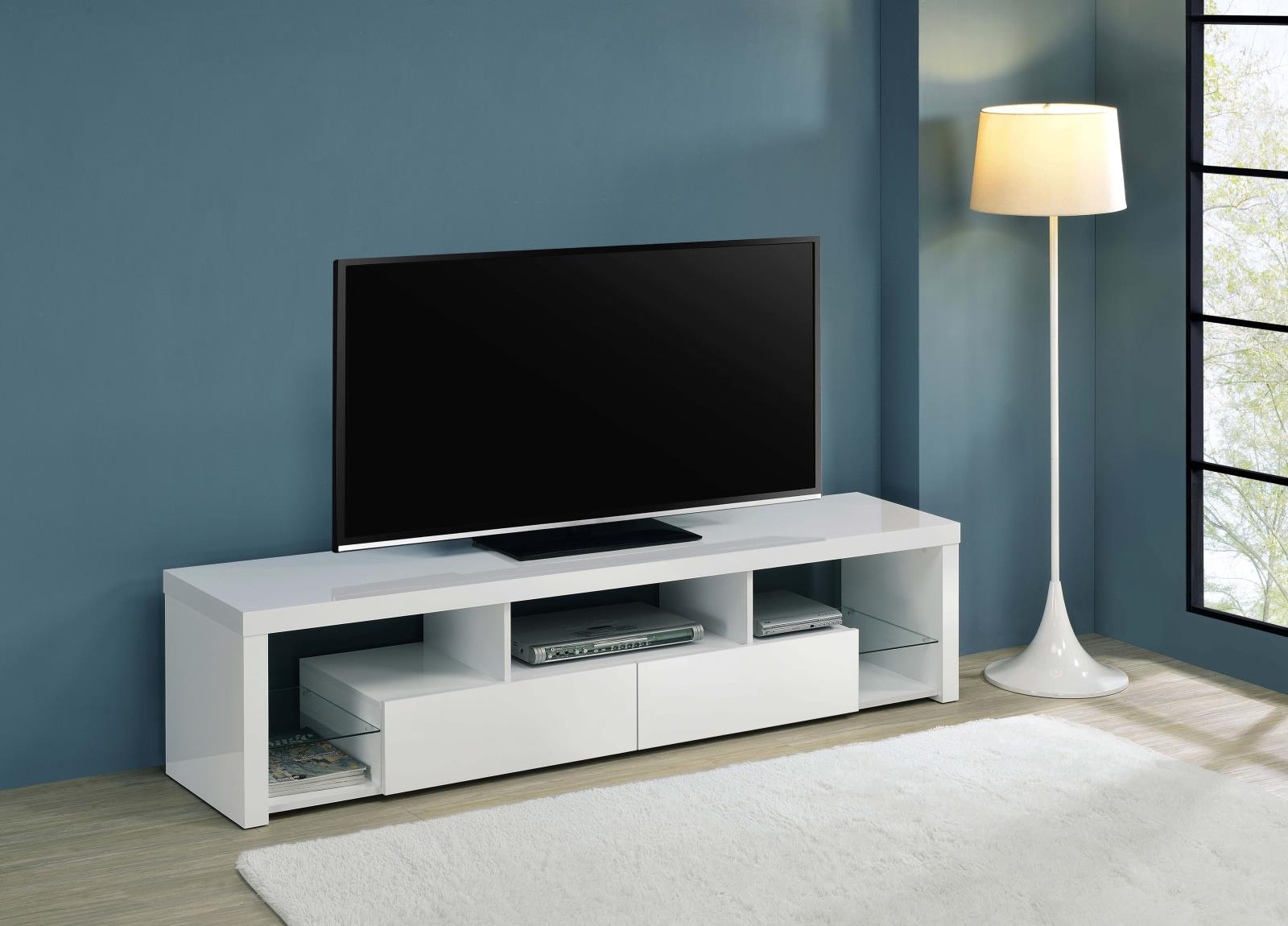 Jude 2-Drawer 71 Inch Tv Stand With Shelving In High Gloss White By ... for The Ultimate Guide to Choosing and Caring for Your High Gloss White TV Stand the Jude Edition