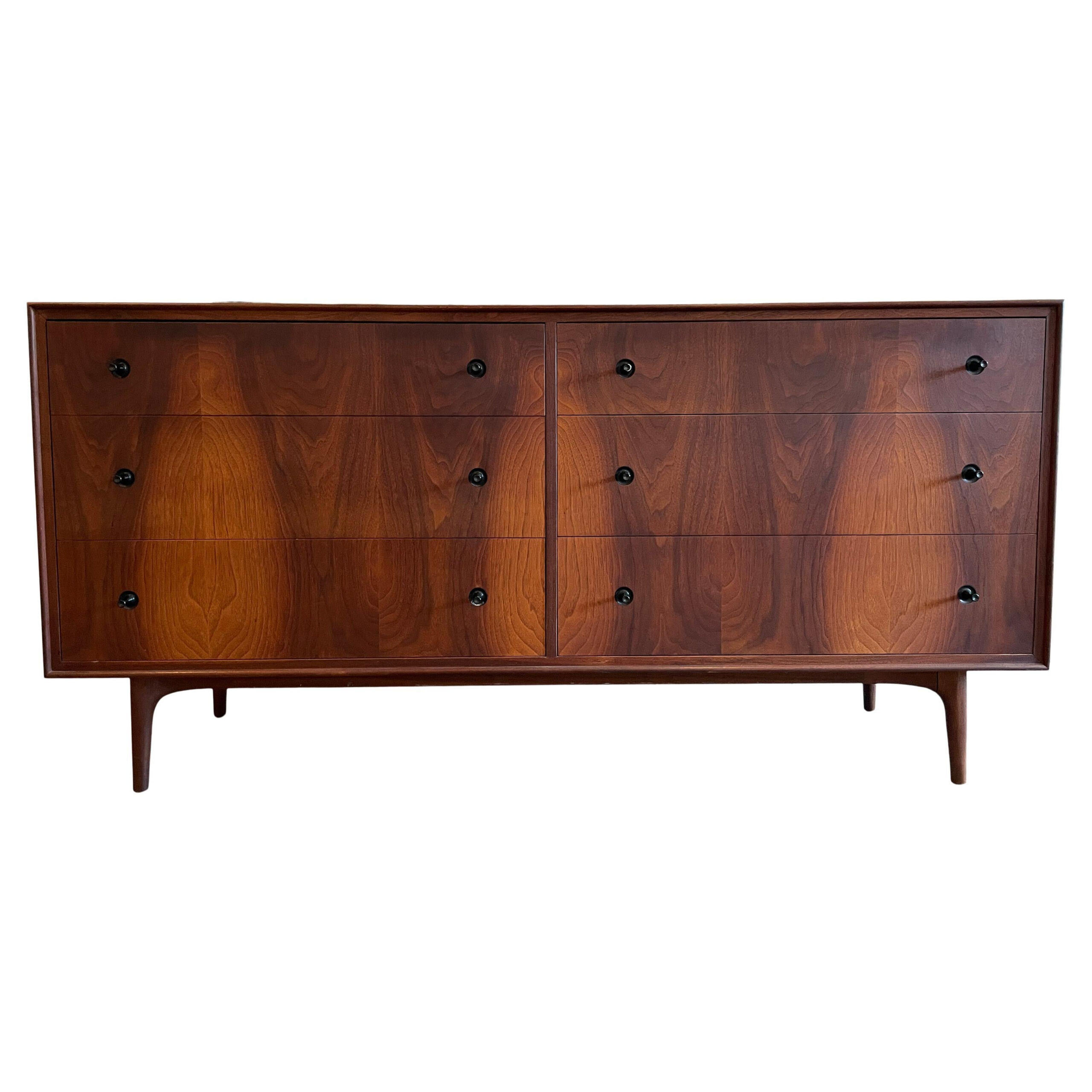 Mid-Century Modern Block Front American Walnut 6 Drawers Dresser ... with