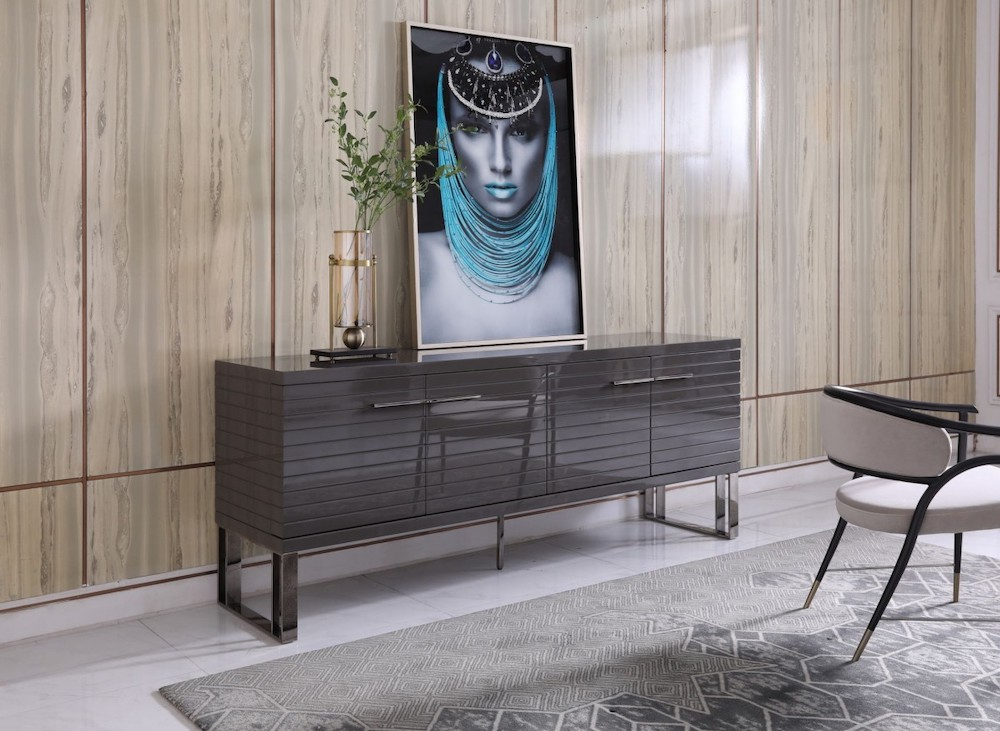 Modrest Splendor Grey High Gloss Slatted Buffet - Las Vegas Furniture ... in