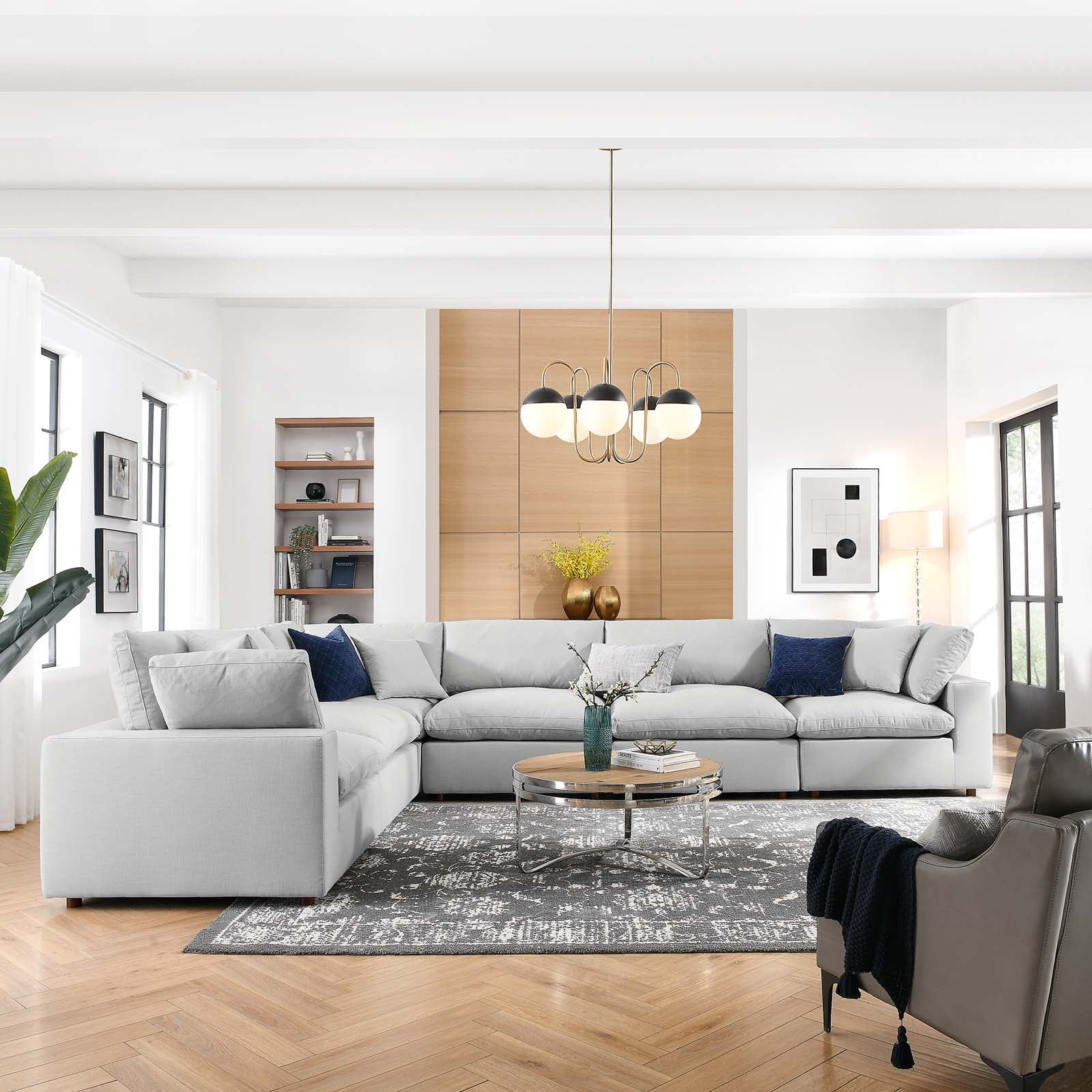 Modway Commix Down Filled Overstuffed 6 Piece Sectional Sofa Set In ... within The Modway Commix Sectional in Gray A Comprehensive Guide to its Features