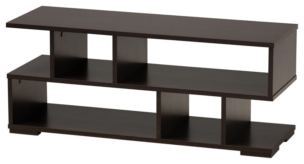 Beyond the Media Console Naysmyth Dark Brown Wood TV Stand Essentials