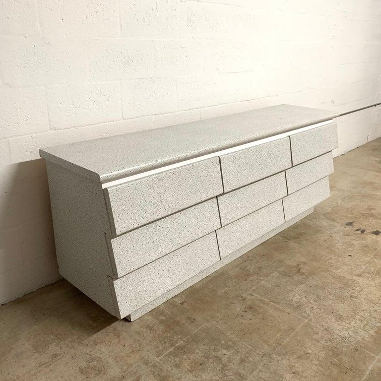 Post Modern Nine Drawer Dresser Chest Of Drawers Granite And White Mica ... throughout Beyond Storage The Aesthetic Impact of a Granite Top Dresser in Pearl White