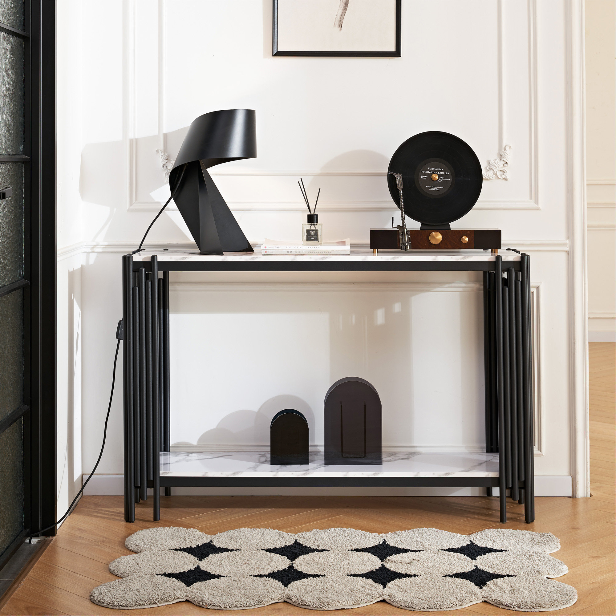 Wrought Studioâ„¢ Modern Faux Marble Console Table With Adjustable Feet ... in Smart Storage Solutions for Your Modern Living Room Floating Consoles