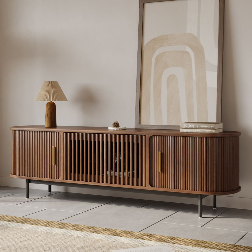 78.74" Modern Minimalist Rolling Door Tv Stand, Multi-Layer Solid Wood ... inside Beyond Entertainment How a Dark Walnut TV Stand Can Transform Your Room