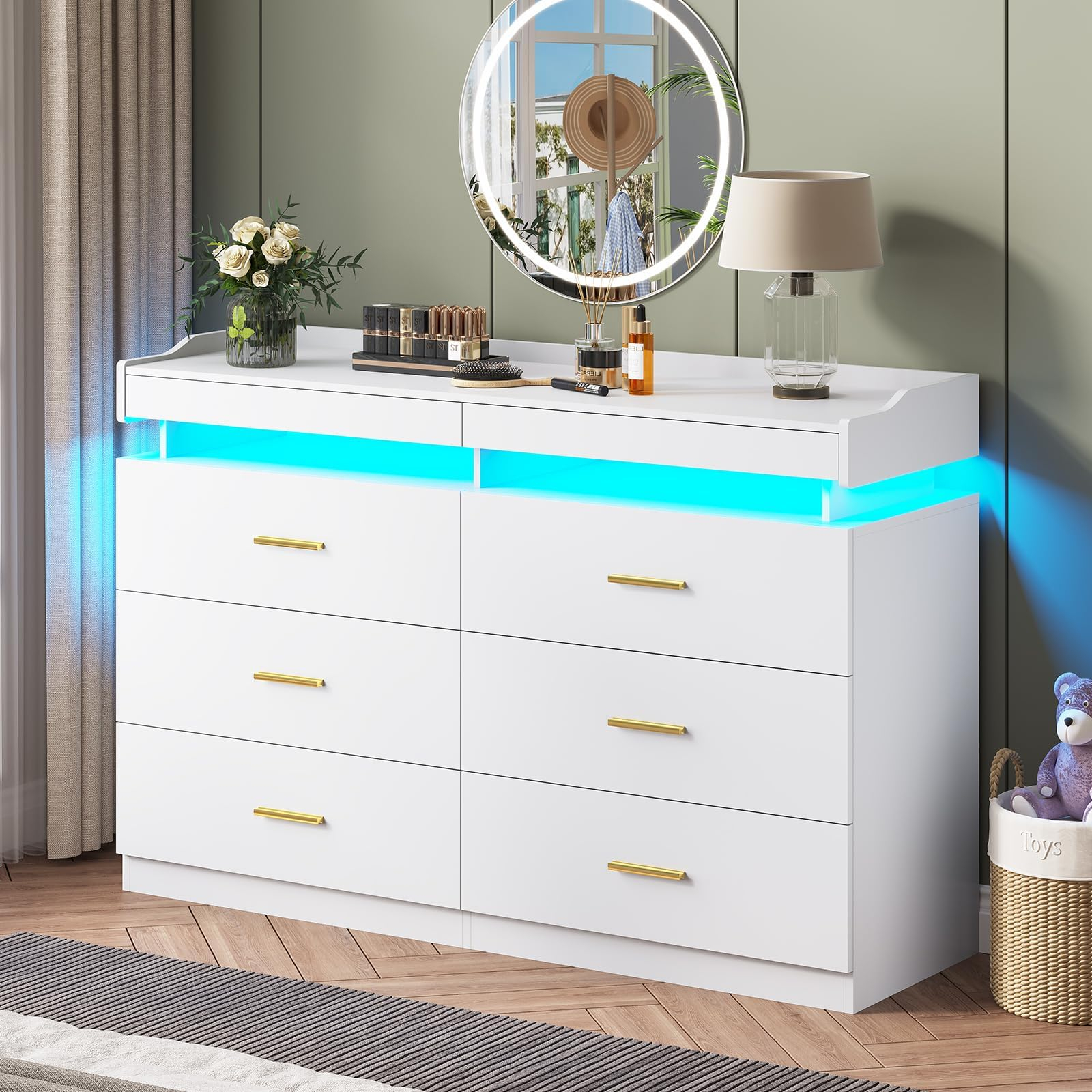 Amazon.com: Knoworld White 6 Drawer Dresser For Bedroom, Chest Of ... regarding