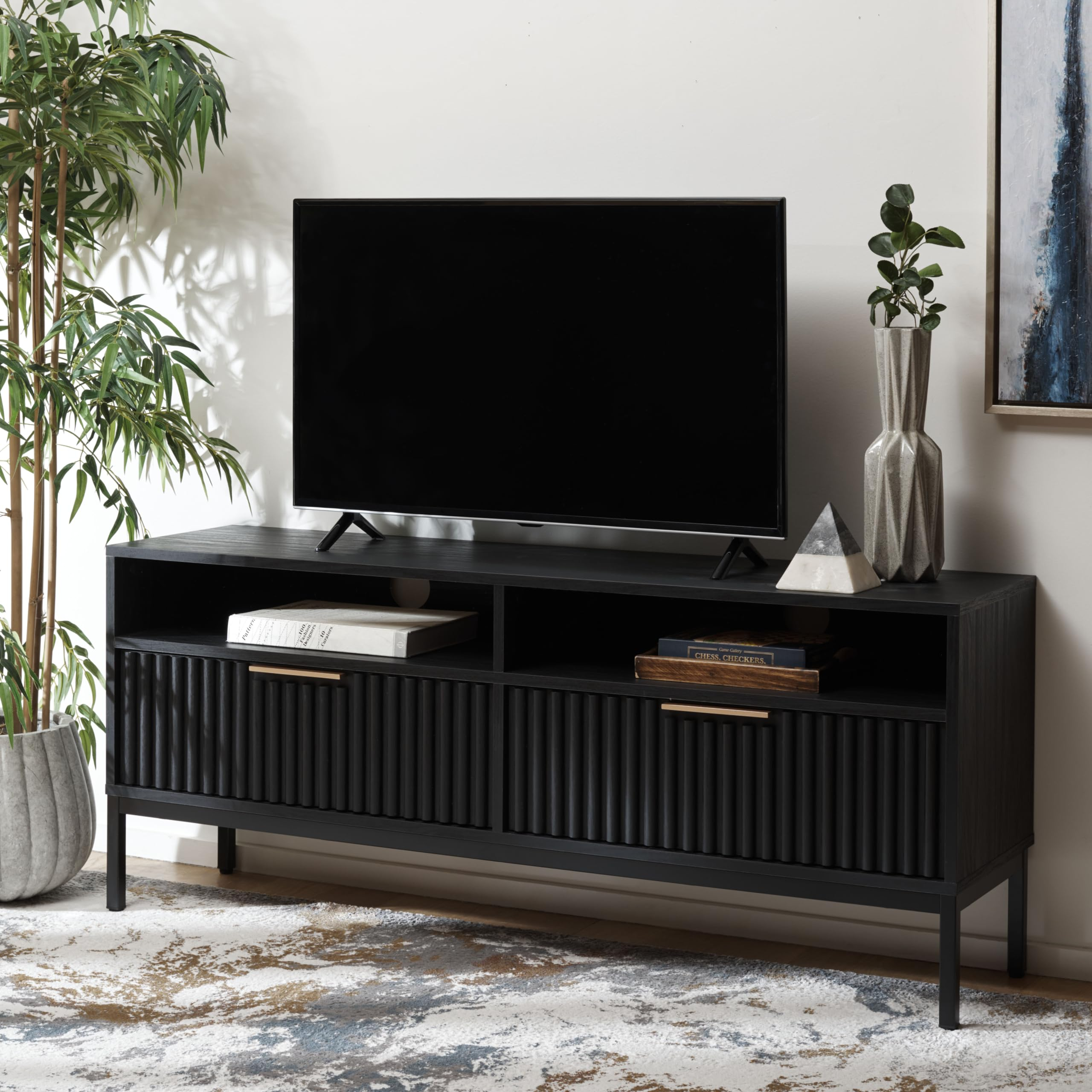 Amazon.com: Safavieh Home Collection Lylia Black 2-Drawer 2-Shelf ... regarding