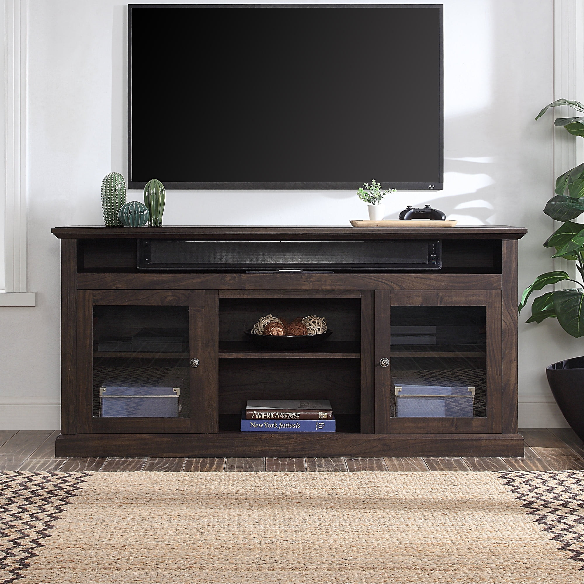 Belleze Cayman 60" Entertainment Center Tv Stand Console Fit Tv's Up To ... pertaining to Smart Storage Solutions with a 3-Cabinet, 2-Shelf TV Stand