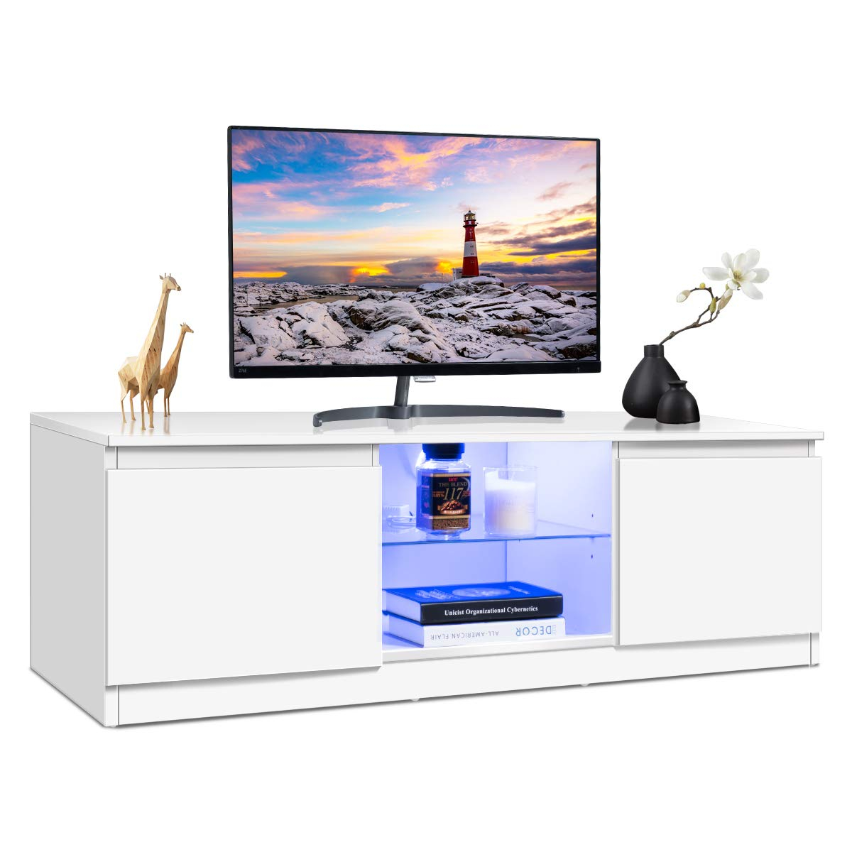 Buy Modern Tv Stand With Led Lights, High Gloss Media Console Storage ... with regard to Smart Storage Solutions with a 3-Cabinet, 2-Shelf TV Stand