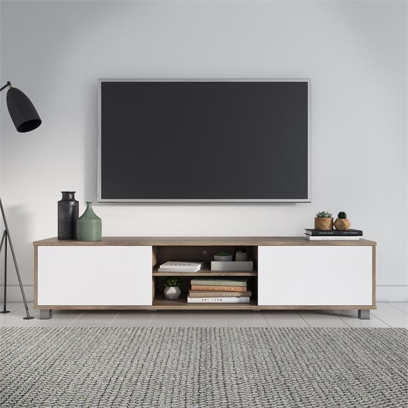 Corliving Hollywood Brown & White Wood Grain Tv Stand With Doors - Tvs ... intended for