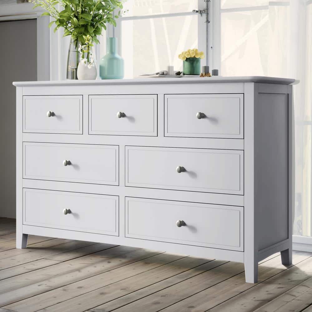Harper &Amp; Bright Designs 7-Drawers White Dresser Solid Wood 30.1 In. H X ... throughout