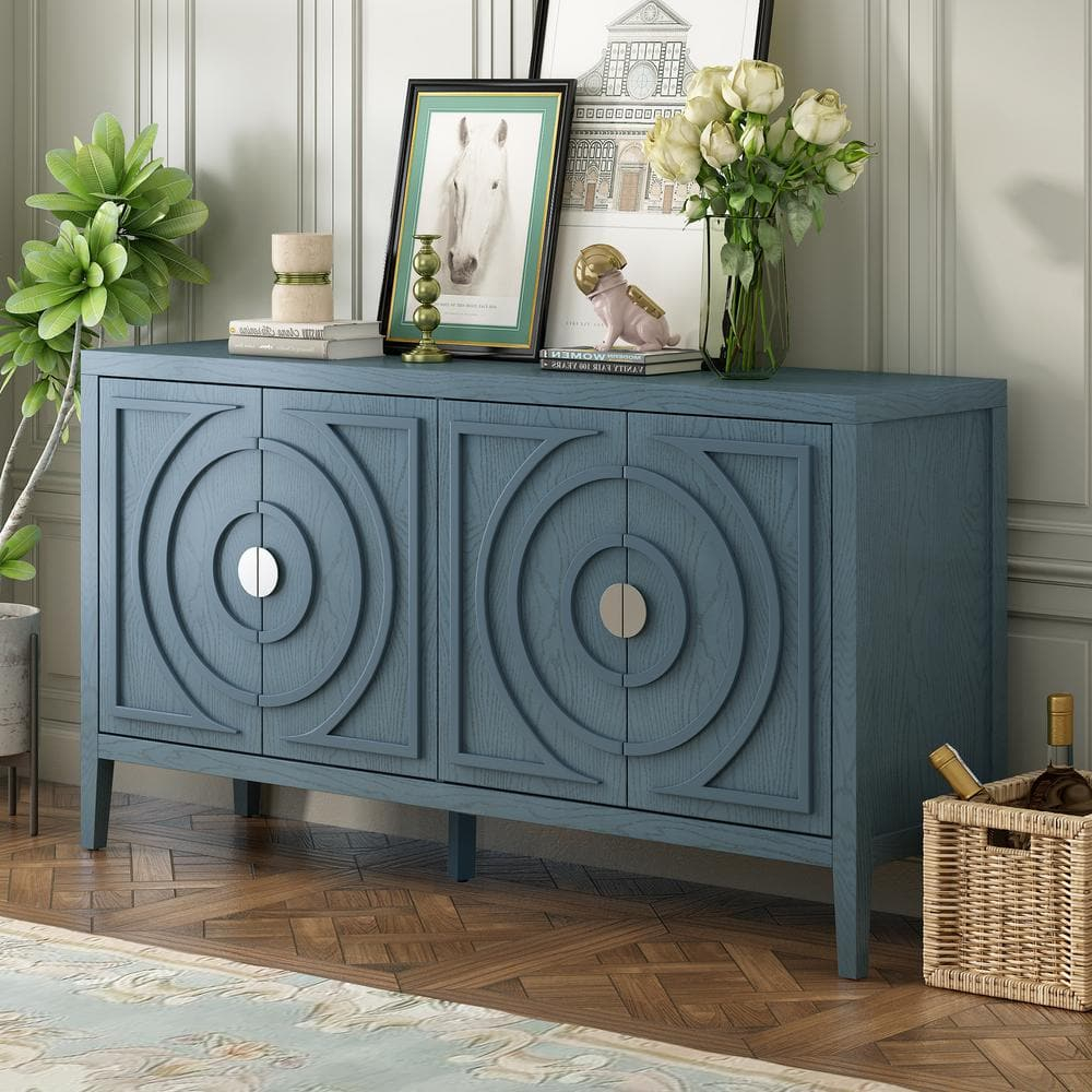 Harper & Bright Designs Retro Style Antique Blue Wood 60 In. Sideboard ... with
