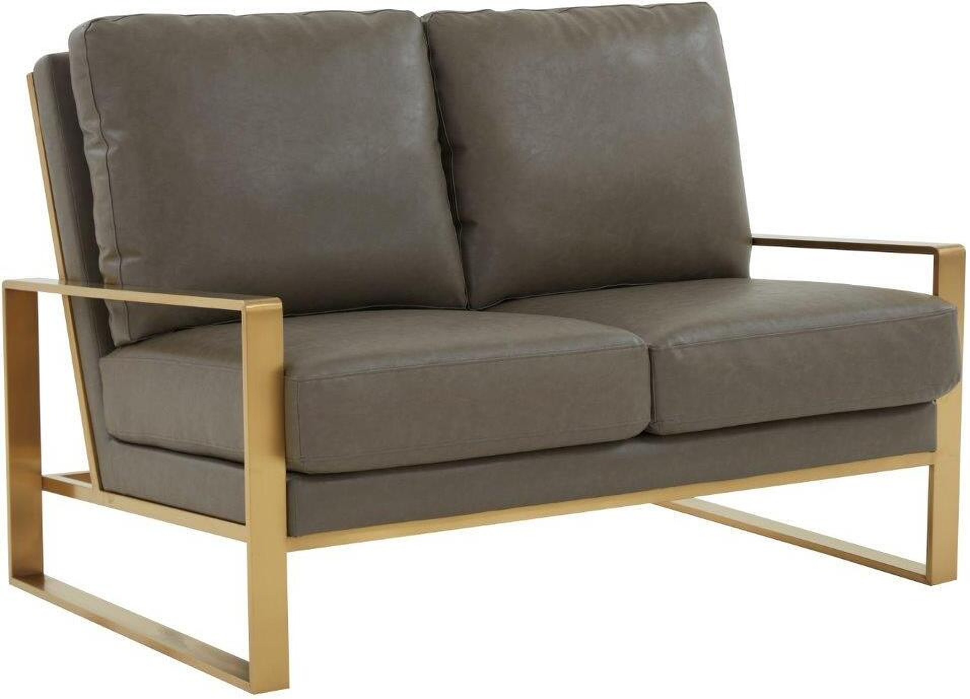 Jefferson Leather Loveseat With Gold Frame In Grey By Leisuremod ... with