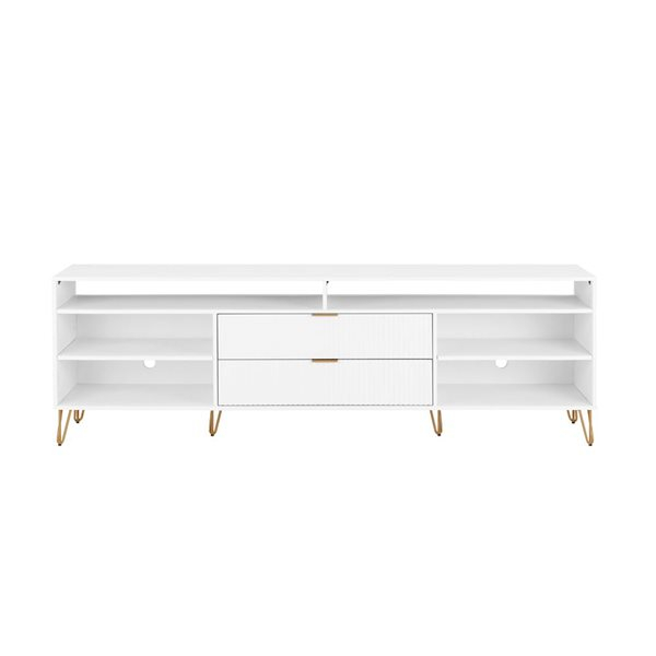 Manhattan Comfort Dumbo White 85-In W Mid-Century Tv Stand W/ 6 Shelves ... for