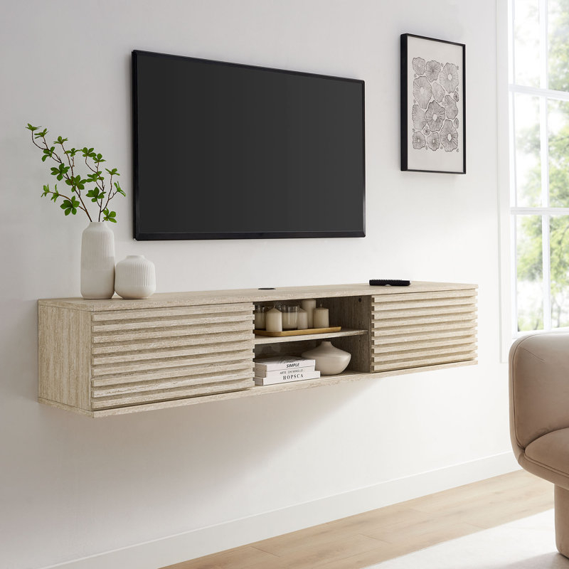 Modway Render 70" Faux Travertine Wall-Mount Media Console Tv Stand In ... for Transform Your Living Room The Overture 63" Faux Travertine TV Stand