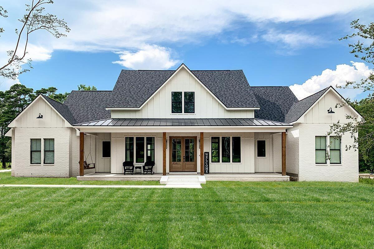 Plan 56478Sm: Perfectly Balanced 4 Bed Modern Farmhouse Plan Brick ... with regard to