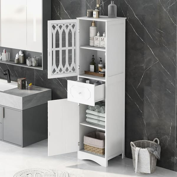 Urtr White Storage Cabinet With 2 Doors &1 Drawer, Tall Bathroom ... with regard to