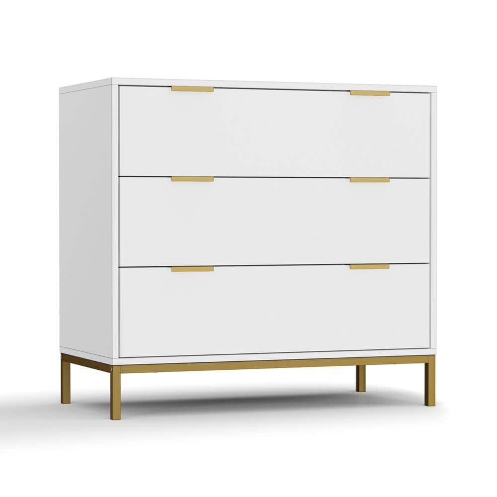 3-Drawer White Chest Of Drawers With Gold Metal Legs Mid Century Modern ... intended for Maximizing Storage with a Classic White Dresser