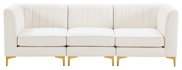 Alina Velvet Modular Sofa, 3-Piece: 1 Armless Chair, 2 Corner Chair ... inside Alina Velvet Upholstered 3-Piece Modular Sofa, Black
