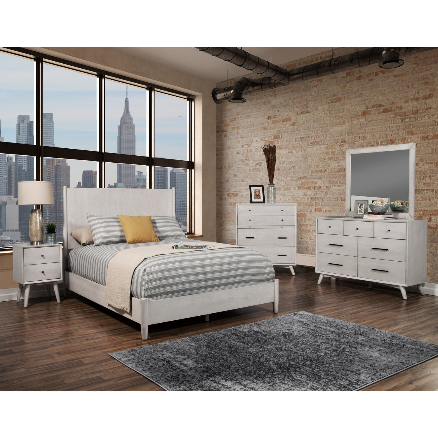 Alpine Furniture Flynn Mid Century Modern Wood 7 Drawer Dresser In Gray ... pertaining to Exploring the Timeless Elegance of Gray Wood Finishes in Furniture
