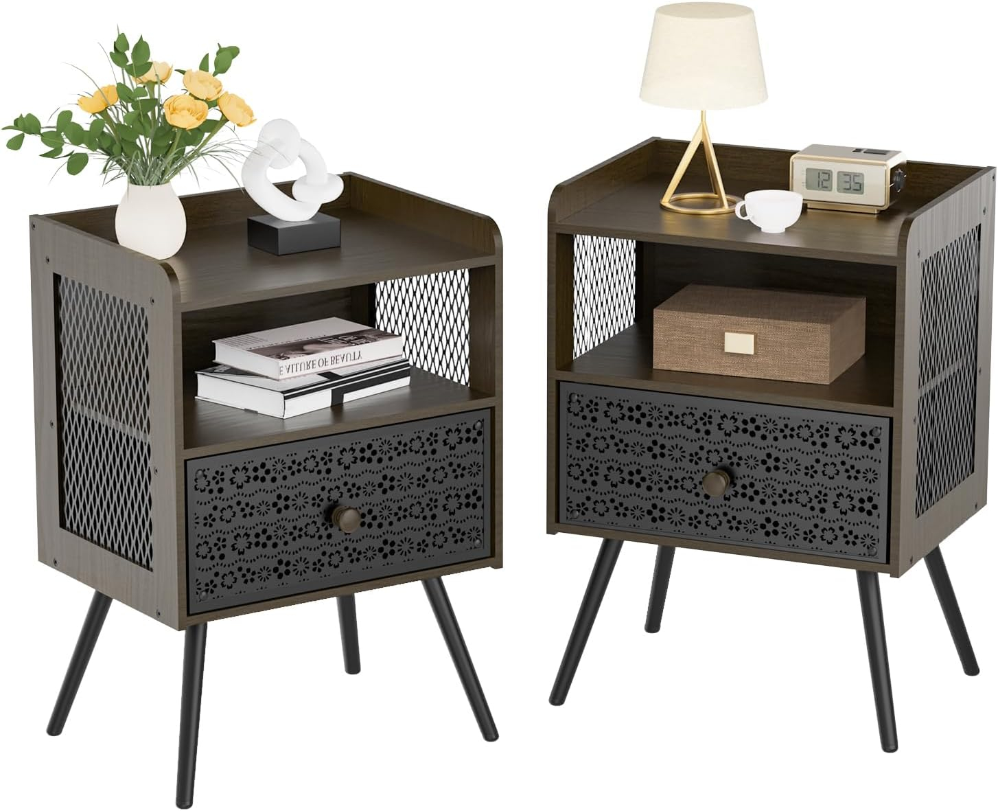 Amazon.com: Iirios Nightstands Set Of 2, 2-Tier Night Stand With ... with regard to Maximizing Small Spaces: Creative Uses for Nightstands with Multiple Storage Options