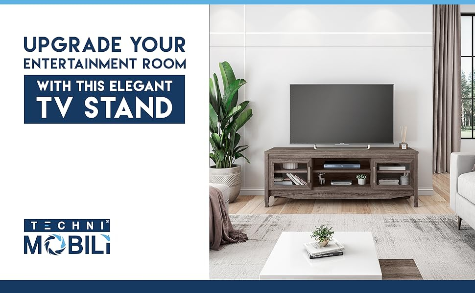 Amazon.com: Techni Mobili Tv Stand For 55+ Inch Tv - Driftwood ... for Techni Mobili Gray Driftwood Tv Stand