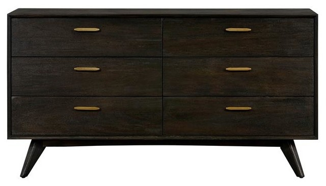 Armen Living Baly 6-Drawer Wood Dresser With Antique Brass Accents In Brown - Midcentury ... regarding Armen Living Baly 6-Drawer Wood Dresser With Antique Brass Accents In Brown