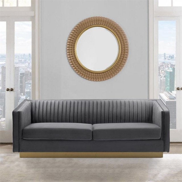 Armen Living Miranda Tufted Modern Velvet Sofa In Dark Gray/Gold ... inside Goldsmith Modern Contemporary Dark Gray/Gold Dresser