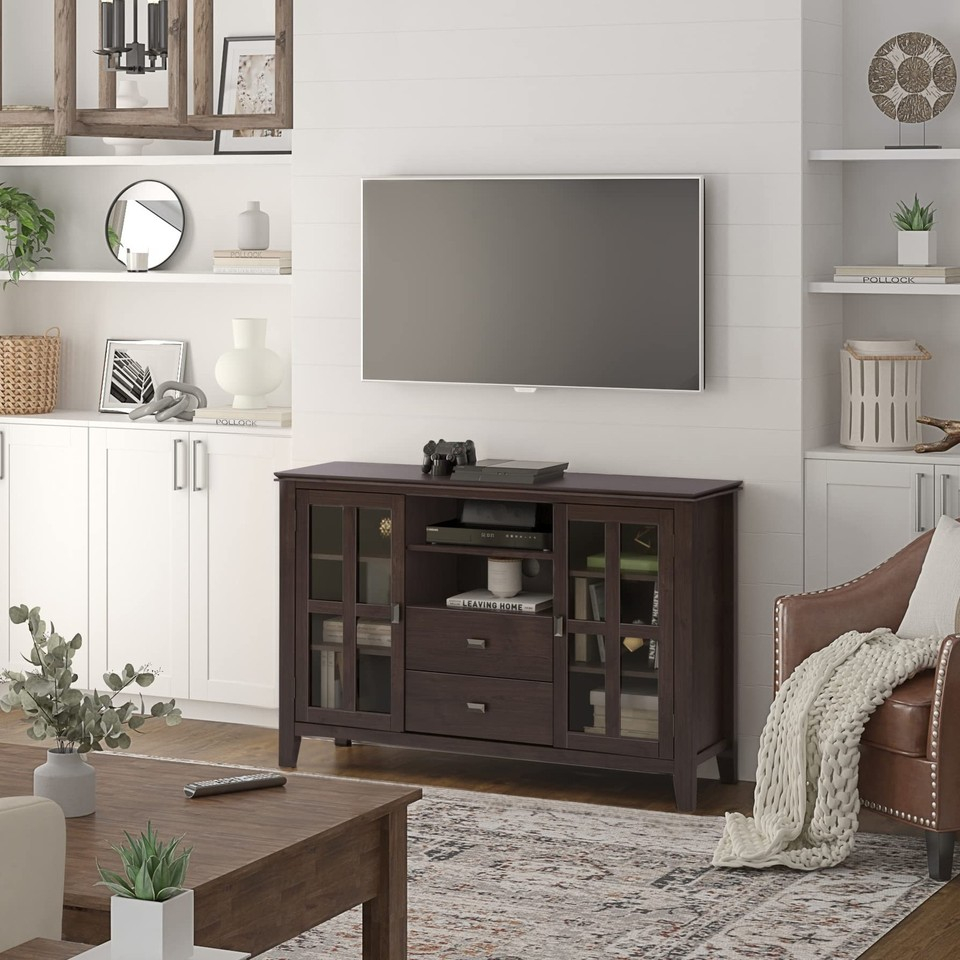Artisan Solid Wood 53 Inch Wide Contemporary Tv Media Stand In Dark ... with regard to Artisan Solid Wood 53" Wd Contemporary Tv Media Stand In White For Tvs Upto 60"