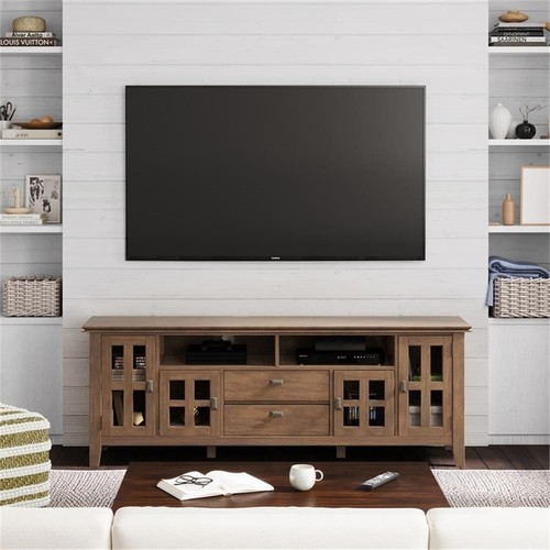 Artisan Solid Wood 72" Wd Contemporary Tv Media Stand In Natural Aged ... with regard to The Enduring Appeal of Solid Wood Furniture for Your Entertainment Center