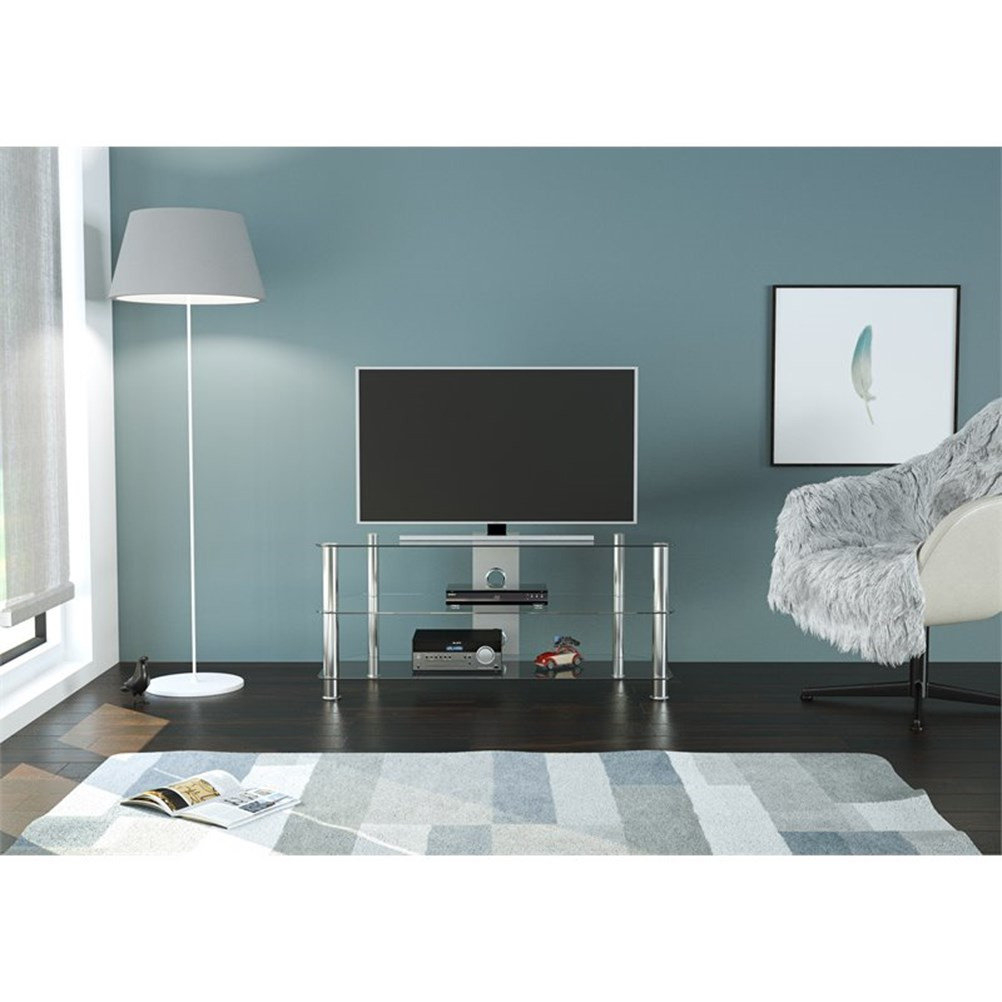 Avf Steel Glass Tv Stand With Cable Management For Up To 55" Tvs In ... with Avf Steel Glass Tv Stand With Cable Management For Up To 55" Tvs In Black/Chrome