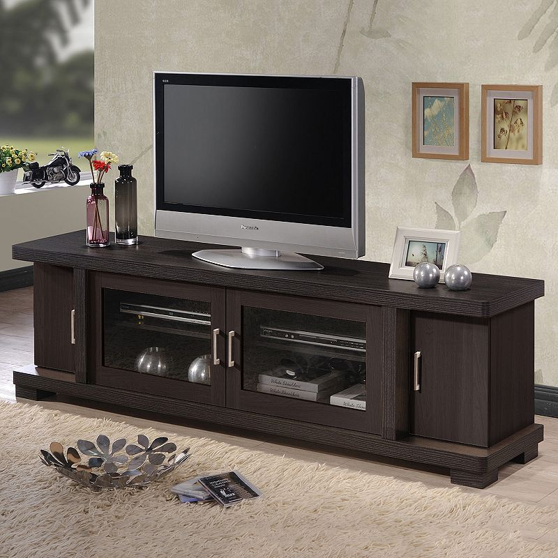 Baxton Studio Viveka 70-In. Tv Cabinet | Tv Stand With Glass Doors, Tv ... intended for Design Tips for Maximizing Storage in a 70 Inch Wood TV Cabinet with Dual Doors